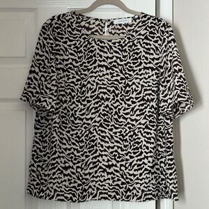 Lark & Ro Blouse Pattern Printed Brown Cream Short Sleeve Boxy Size 14